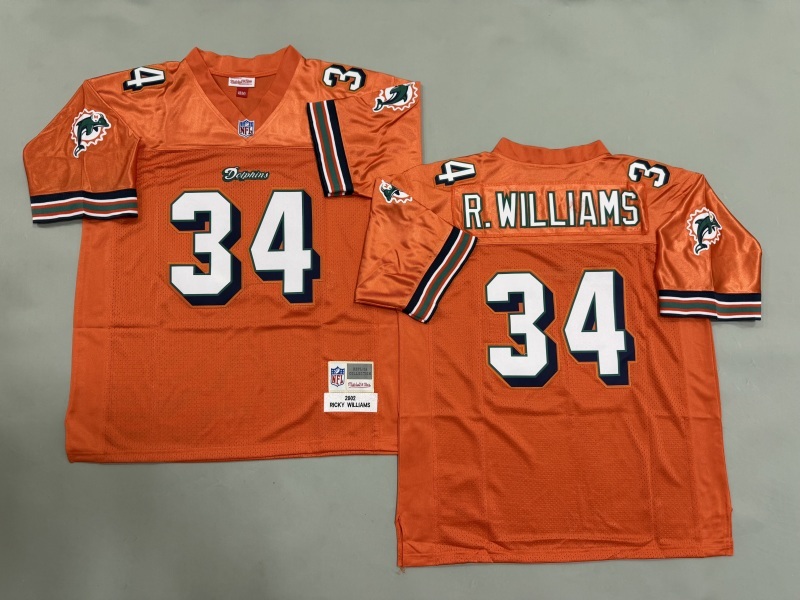 Men 2025 Miami Dolphins #34 R.Williams orange Throwback Limited NFL Jersey style 001